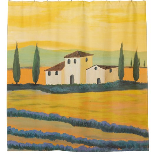 Toscaans landschap, privé schilder, acrylverf douchegordijn (Voorkant)