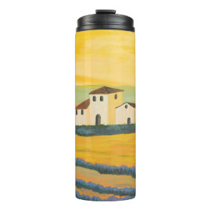 Toscaans landschap, privé schilder, acrylverf thermosbeker
