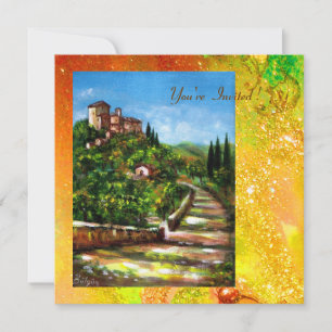 TOSCAANS LANDSCHAP, rood groen geel goud glinstert Kaart