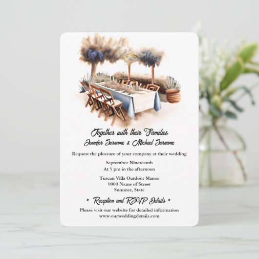 Toscaanse boho outdoor zomer bruiloft chique kaart (Staand voorkant)