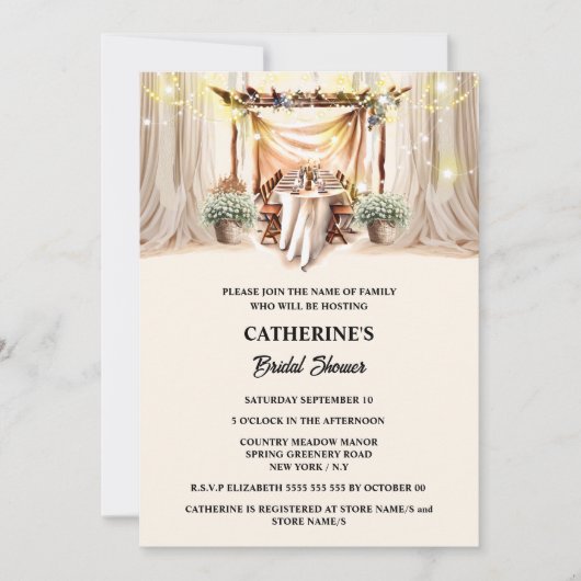 Toscaanse boho string lichten elegante eetgordijne kaart (Voorkant)