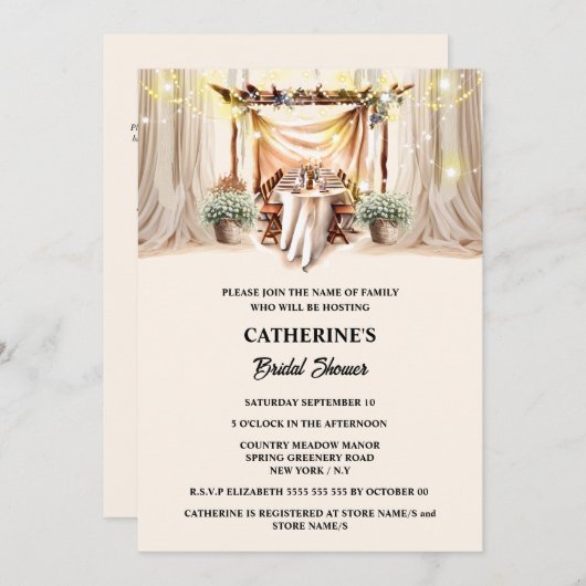 Toscaanse boho string lichten elegante eetgordijne kaart (Voorkant / Achterkant)