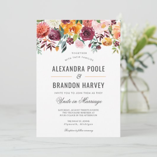 Toscaanse botanische moderne Floral bruiloft Kaart (Staand voorkant)