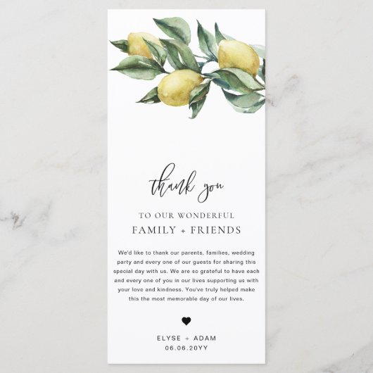 Toscaanse citroenen lang menu & dank u (Achterkant)