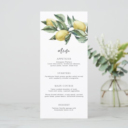 Toscaanse citroenen lang menu & dank u (Staand voorkant)