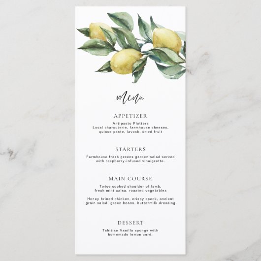 Toscaanse citroenen lang menu & dank u (Voorkant)