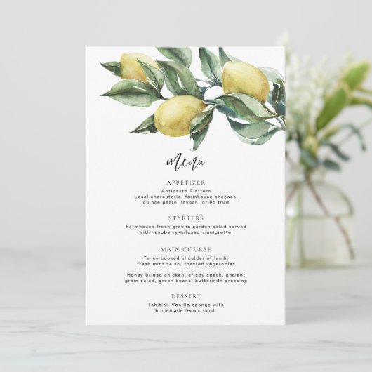 Toscaanse citroenen Menu & Dank u (Staand voorkant)