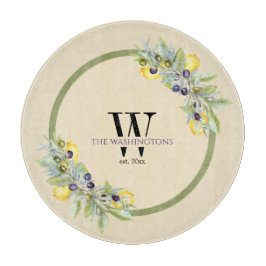 Toscaanse citroenen olijven ronde keuken snijplank