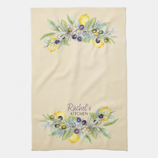 Toscaanse citroenen Olijven Theedoek (Verticaal)