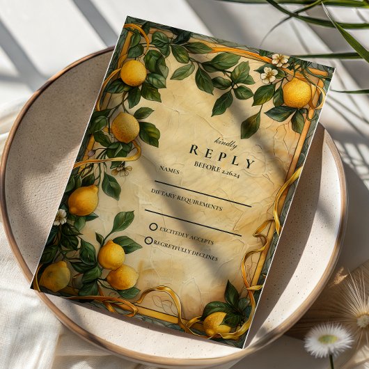 Toscaanse Citrus Bloemige Bruiloft RSVP Kaartje