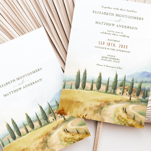 Toscaanse Dreamscape Bruiloft Waterverf Landschap Kaart