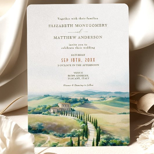 Toscaanse Dreamscape Bruiloft Waterverf Landschap Kaart