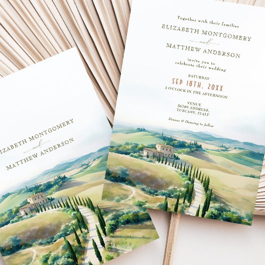 Toscaanse Dreamscape Bruiloft Waterverf Landschap Kaart