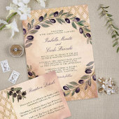 Toscaanse gouden rooster en olijftakken bruiloft kaart