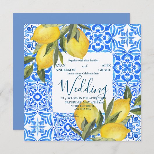 Toscaanse Italiaans Tegel Waterverf met citroen br Kaart (Voorkant / Achterkant)