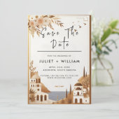 Toscaanse Italiaanse koffie Sorrento bruiloft Save The Date (Staand voorkant)