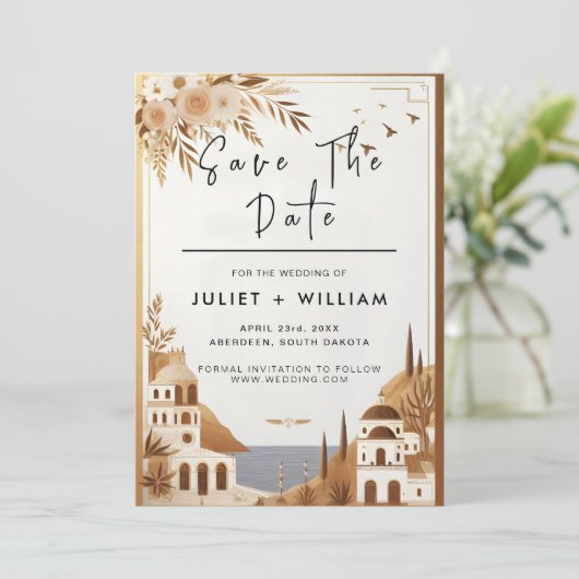 Toscaanse Italiaanse koffie Sorrento bruiloft Save The Date (Staand voorkant)