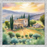 Toscaanse Landschap Waterverf Geschilderde Tegel Tegeltje<br><div class="desc">Tegel met een waterverf schilderij van een Toscaanse landschapsscène</div>