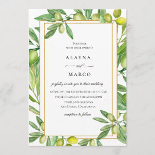 Toscaanse Olijf Goud Lijst bruiloft uitnodiging