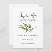 Toscaanse olijftak. Botanische bruiloft veranderin Save The Date (Voorkant / Achterkant)