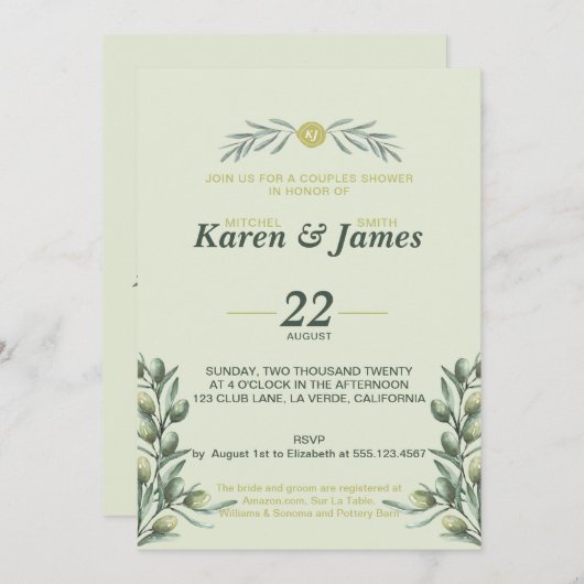 Toscaanse Olijftuin bruiloft douche uitnodiging (Voorkant / Achterkant)