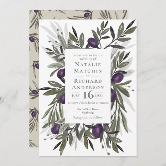 Toscaanse olijven Aquarel Botanische krans Kaart (Voorkant / Achterkant)