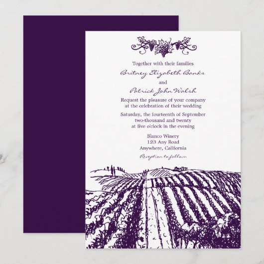 Toscaanse Paarse weddenschappen in de wijnbouw Kaart (Voorkant / Achterkant)
