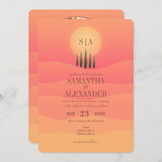 Toscaanse platteland zonsondergang cipressen bomen kaart (Voorkant / Achterkant)