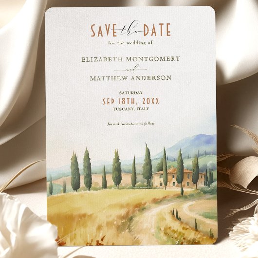 Toscaanse sereniteit Save the Date Italiaanse plat Kaart