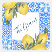 Toscaanse Tegel Waterverf met citroen Vierkante Sticker (Voorkant)