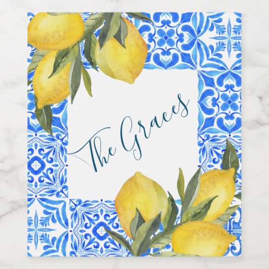 Toscaanse Tegel Waterverf met citroen Wijn Etiket (Enkel label)