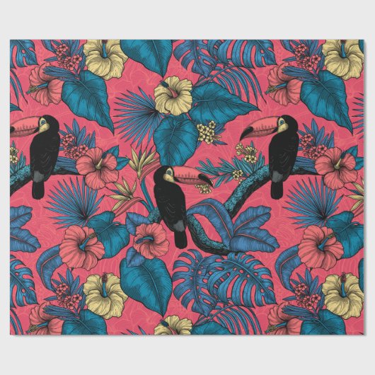 Toscaanse tuin in rood en blauw cadeaupapier (Vlak)