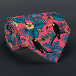 Toscaanse tuin in rood en blauw stropdas<br><div class="desc">tropisch naadloos patroon met tropische bladeren en bloemen en 2 trekvogels.</div>