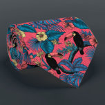 Toscaanse tuin in rood en blauw stropdas<br><div class="desc">tropisch naadloos patroon met tropische bladeren en bloemen en 2 trekvogels.</div>