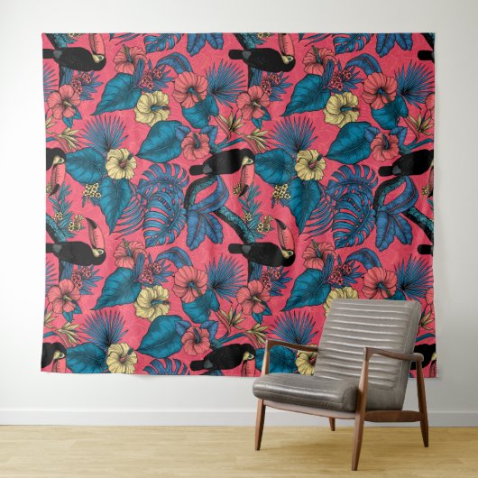 Toscaanse tuin in rood en blauw wandkleed (In Situ (horizontaal))