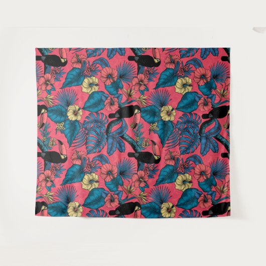 Toscaanse tuin in rood en blauw wandkleed (Voorkant (horizontaal))