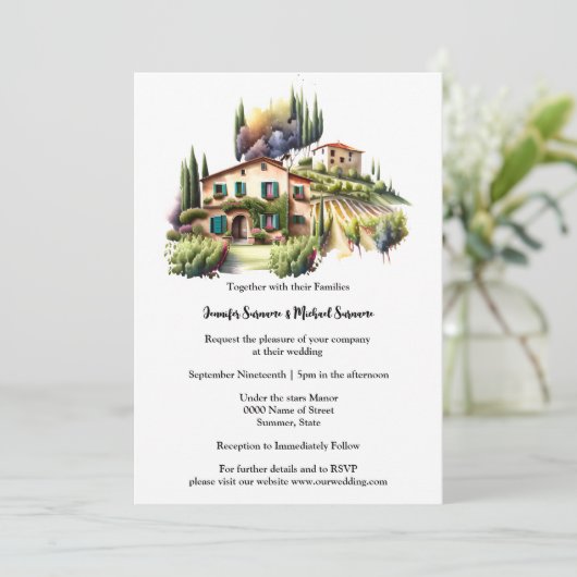 Toscaanse villa waterverf Italiaans wijngaard wijn Kaart (Staand voorkant)
