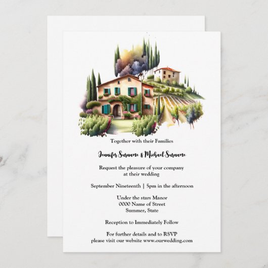 Toscaanse villa waterverf Italiaans wijngaard wijn Kaart (Voorkant / Achterkant)