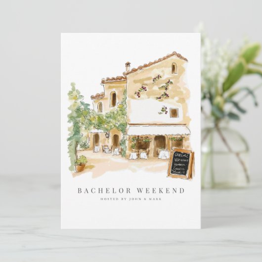 Toscaanse Waterverf Bachelor Weekend Invitation Ka Kaart (Staand voorkant)