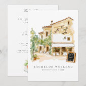 Toscaanse Waterverf Bachelor Weekend Invitation Ka Kaart (Voorkant / Achterkant)