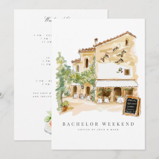 Toscaanse Waterverf Bachelor Weekend Invitation Ka Kaart (Voorkant / Achterkant)