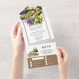 Toscaanse waterverf bruiloft wijngaard Toscaanse v All In One Uitnodiging