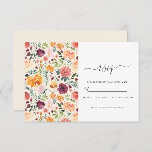 Toscaanse Waterverf van botanische bloemen RSVP Kaartje (Voorkant / Achterkant)