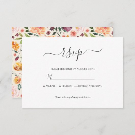 Toscaanse Waterverf van botanische bloemen RSVP Kaartje (Voorkant / Achterkant)