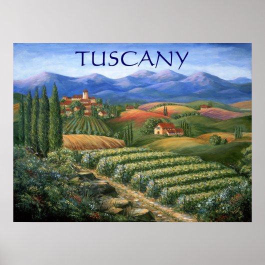 Toscaanse wijnbouw en dorp poster (Voorkant)
