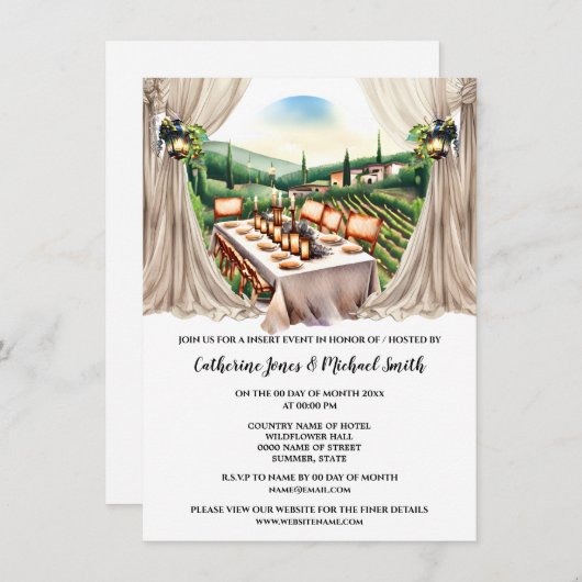 Toscaanse wijngaard wijn boerderij dineren bruilof kaart (Voorkant / Achterkant)