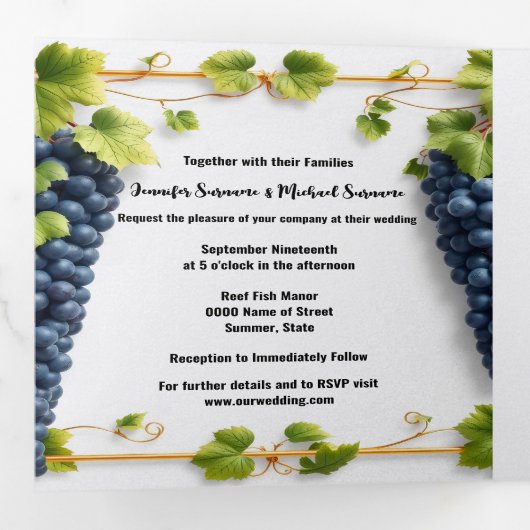 Toscaanse wijnmakerij All-in-One Huwelijksuitnodig Drieluik Uitnodiging (Binnenzijde eerst)