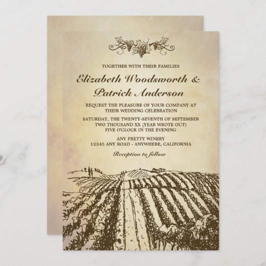 Toscaanse wijnmakerij  wijngaard huwelijksuitnodig kaart (Voorkant / Achterkant)