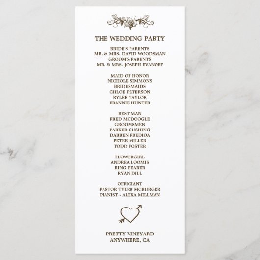 Toscaanse wijnmakerij Wijngaard Wedding Programma Programmakaart (Achterkant)