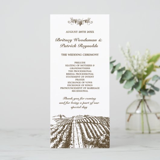 Toscaanse wijnmakerij Wijngaard Wedding Programma Programmakaart (Staand voorkant)